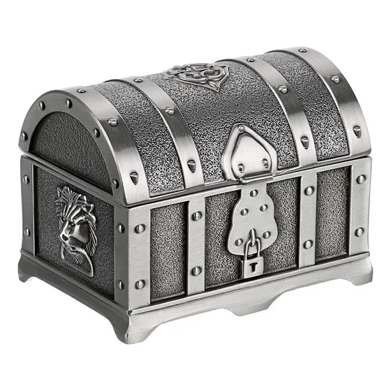 Caja De Joyería Metálica Gris Pequeña Para Anillos Y Collare