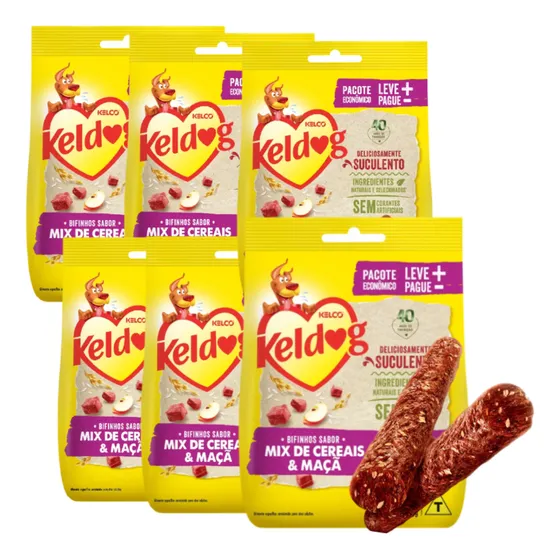 Kit 6 Petisco Bifinho Keldog Mix De Cereais E Maçã Cães 500g
