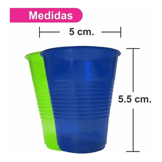 Vaso Shot Neón Desechable 50 Piezas Marca Primo - Color Azul-Verde