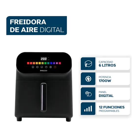 Freidora De Aire Philco Fr256ph 1700w 6 L 12 Programas De Cocción Negro