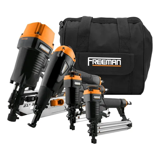 Kit De Grapadora Y Clavadora Neumática Freeman Con Bolso