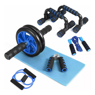 Kit Rodillo Abdominal Barras Push-up Cuerda Ejercitador Mano Kit Rodillo Abdominal Barras Push-up Cuerda Ejercitador Mano