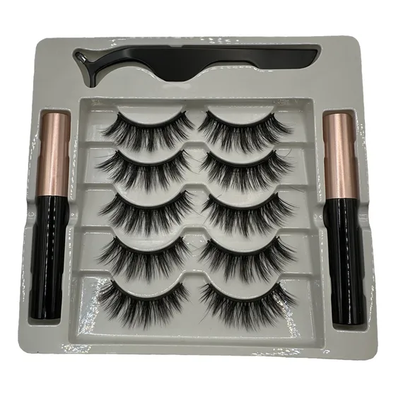 Kit Pestañas Magnéticas Con Pinza Delineador Magnético 5 Set