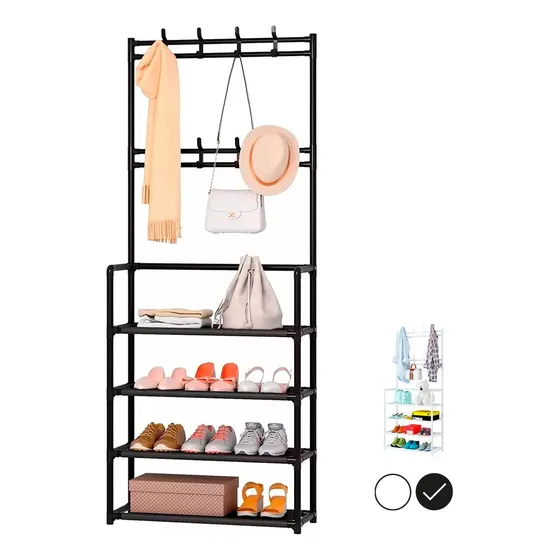 Zapatera Perchero Multi Organizador 4 Niveles Montable Rack Color Negro