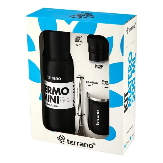 Kit Matero X3 Termo 550ml + Mate + Bombilla Terrano Colores Color Negro