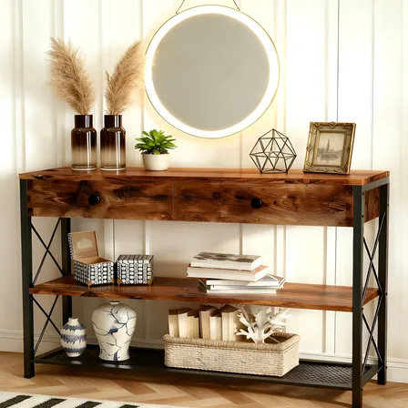 Furrific® Credenza De Receptor Mueble Tv Aparator Mesa De Entrada Con Cajon Y 3 Repisa, Estante Organizador De Recibidor Modernas, Credenzas Decorativa Para Sala, Recámara Marrón Oscuro