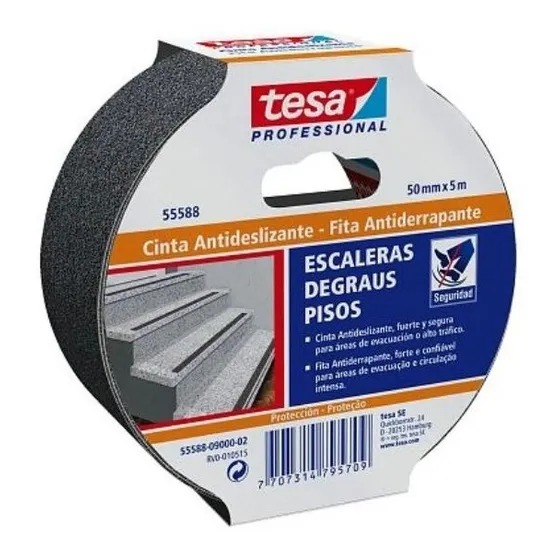 Cinta Antideslizante Tesa Negra 5m X 50mm Color Negro