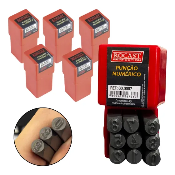 Kit 5 Punção Numérico 4mm 9 Peças Para Gravação Em Metais