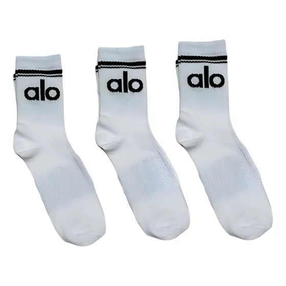 Calcetas Alo Deportiva Paq 3 Pares Algodon Calidad Premium Blanco Dos Rayas 2/4 23-29