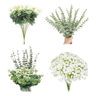 35pzs Hojas De Eucalipto Artificial 3 Tipos Con Gypsophila 35pzs Hojas De Eucalipto Artificial 3 Tipos Con Gypsophila