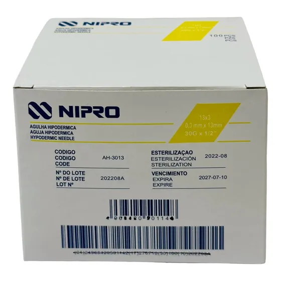 Aguja Hipodermica 30g X 1/2 Nipro Caja/100 Pzs
