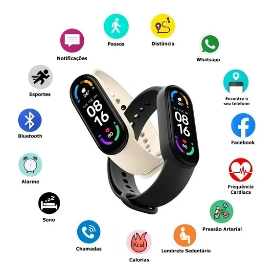 Smartband M6 Miband Mede Preção Arterial Batimentos Academia Cor da caixa Preto Cor da pulseira Preto Cor do bisel Preto
