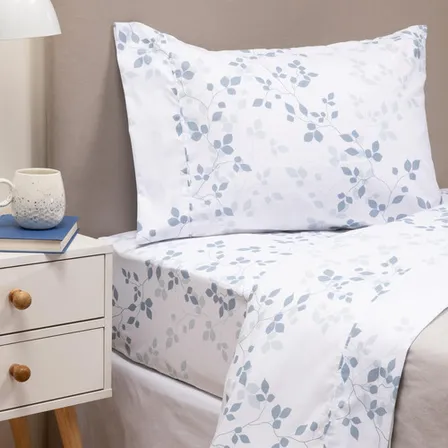 Sabanas Estampadas 1,5 Casatua Color Blanco Diseño Hojas