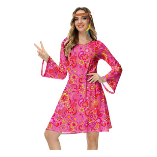 Vestido De Disfraz Hippie Para Mujer De Los Años 60 Y 70, Ve Vestido De Disfraz Hippie Para Mujer De Los Años 60 Y 70, Ve