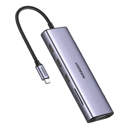 Hub Ugreen 10 en 1 Hdmi Vga Rj45 Sd 3.0 USB-C, color gris oscuro