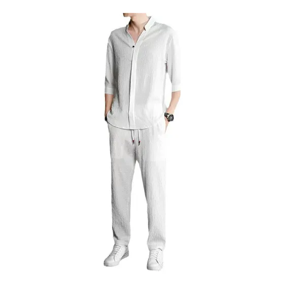 Conjunto De Ropa De Lino Para Hombre, Polera, Traje De Dos P