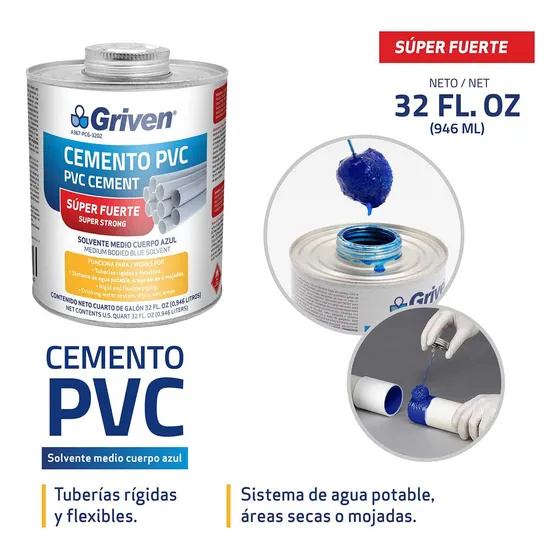 Pega Para Tuberías Pvc Agua Fría/negras 32 Oz (946ml) Griven