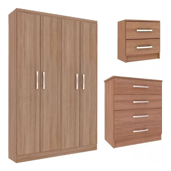 Ropero Puerta Correr+comoda+mesa De Luz Dormitorio Combo Color Marrón