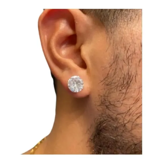 Brinco Masculino Redondo 10mm Prateado Prata 925 Zircônia Brilhante — foto 2