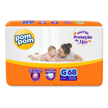 Fralda Pom Pom Protek Proteção De Mãe G Com 68 Unidades Sem Gênero