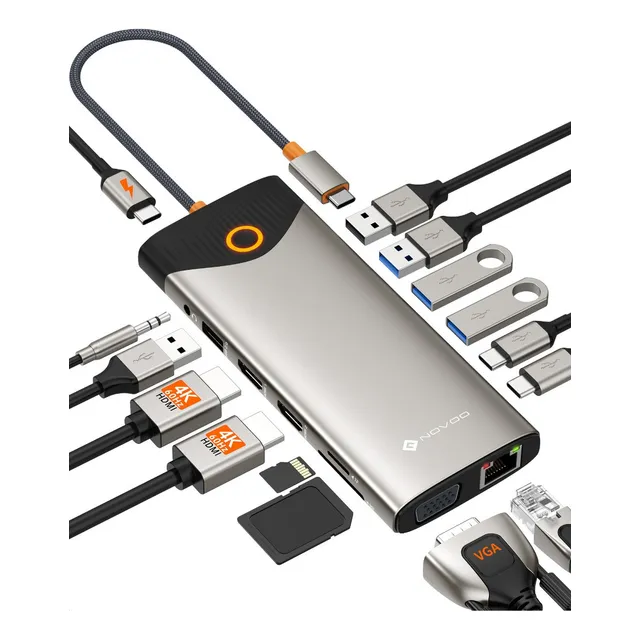 Docking Station Novoo 15 En 1 Usb C Hub 2 Hdmi 4k Vga Dock