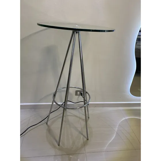 Mesa Alta Cromada, Vidrio Tipo Bar Usado