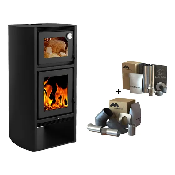 Calefactor A Leña C/horno Metavila 1490gf +kit Techo Y Pared