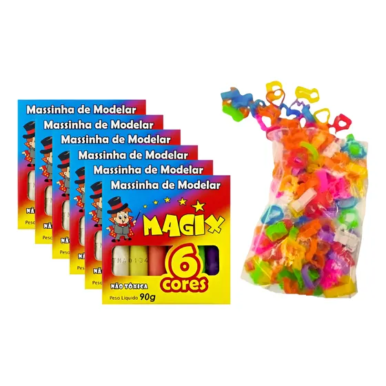 Kit 25 Caixas Massinha De Modelar 6 Cores Magix + 50 Moldes
