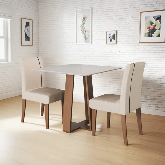 Conjunto De Mesa Atenas Com 2 Cadeiras Off White 0,90m Dobuê