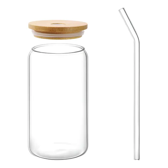 Vaso Vidrio, Tapa Bambú Y Pitillo Aesthetic