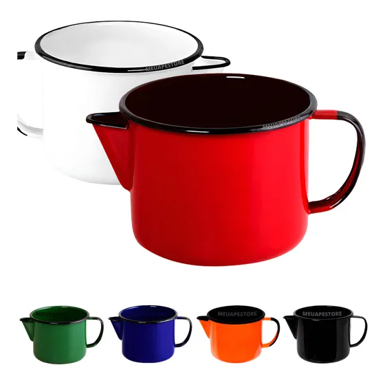 Caneca Leiteira Com Bico Para Ferver Esmaltada Ágata Ewel Cor Branco