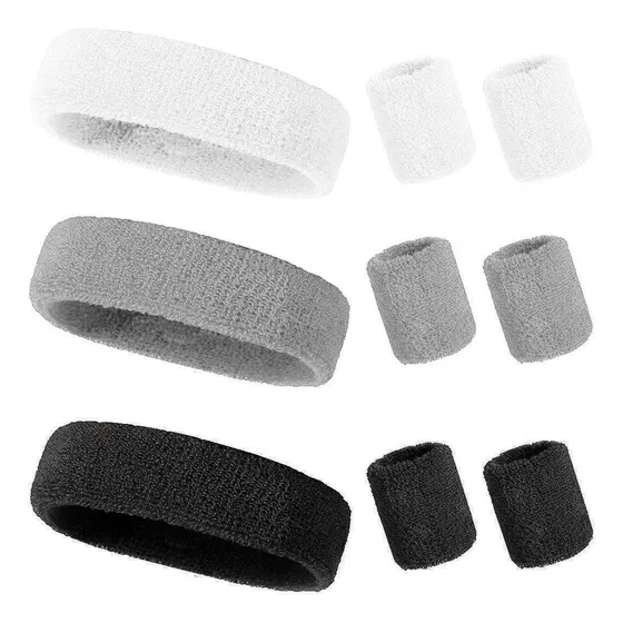 Deportiva Banda Cabeza Sudor Diadema Muñequera Elástica 3pcs