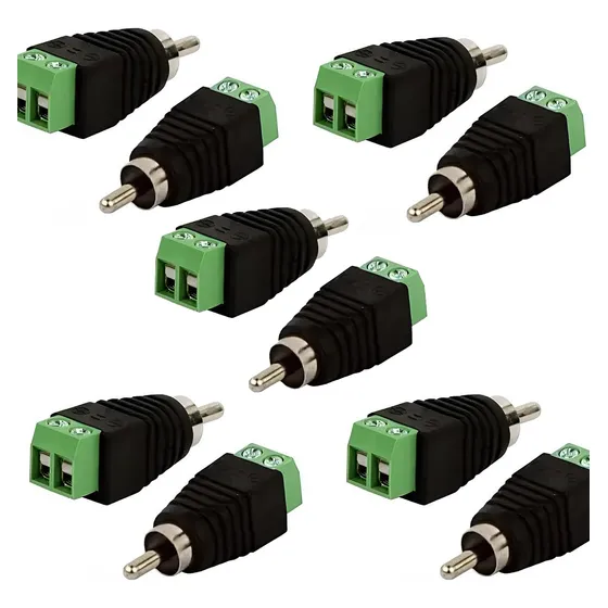 Jogo De Plugues Rca Conector Macho Com Borne 10 Peças