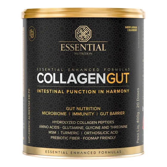 Suplemento Em Pó Essential Nutrition Collagen Gut Colágeno Sabor Laranja E Blueberry Em Lata De 400ml
