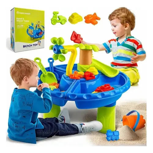 Mesa De Agua Y Arena 4 En 1 Para Niños De 4 A 8 Años: Fregadero De Juguete Con Circulación Eléctrica, Accesorios Incluidos, Para Exteriores, Piscina Y Jardín