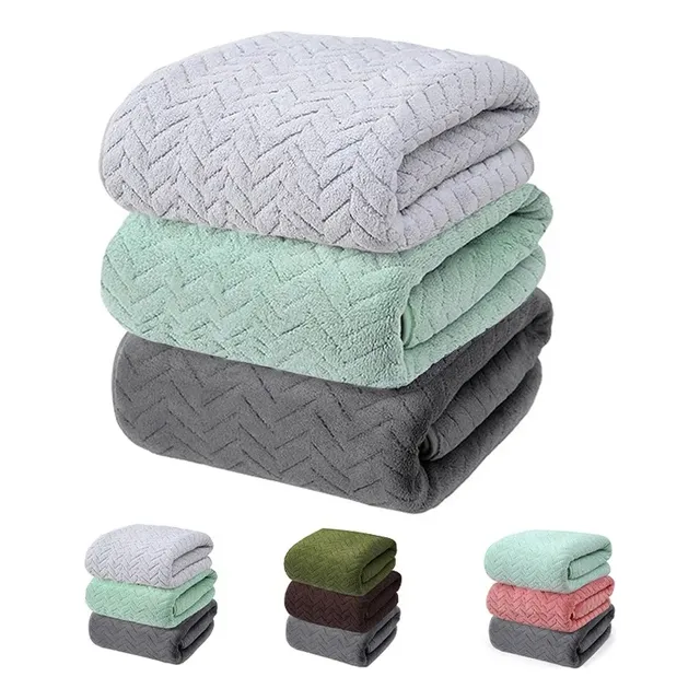 Toallas De Baño Completo Grande Lana Coral Suave, 3 Unidades