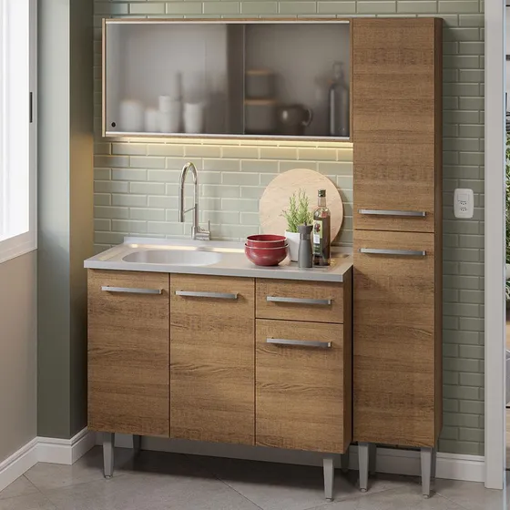 Armário Cozinha Compacta 137cm Com Pia Emilly Madesa R 07