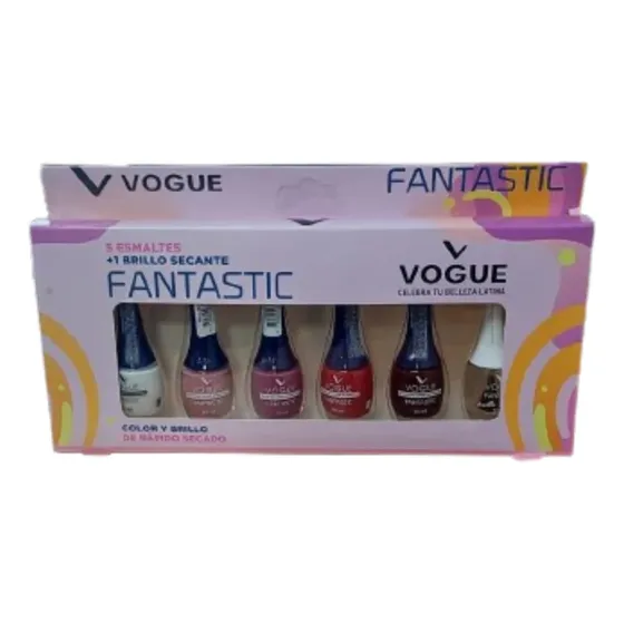Set Fantastic 5 Esmaltes + 1 Brillo Secante 2024 Vogue Color Variado