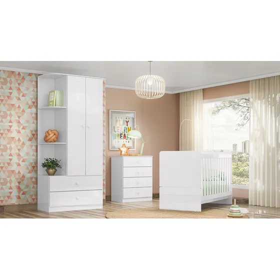 Combo Infantil: Cuna Transformable + Ropero + Cómoda Bebé