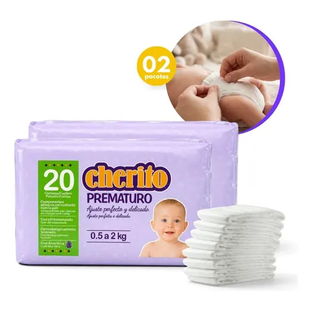 Kit Fralda Cherito Prematuro 40 Unidades 2 Pacotes Prematuro (pr) Sem Gênero