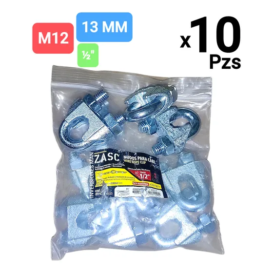 Perro Nudo Guaya Para Cable 13 Mm 1/2 PuLG Galv 10 Unds M12