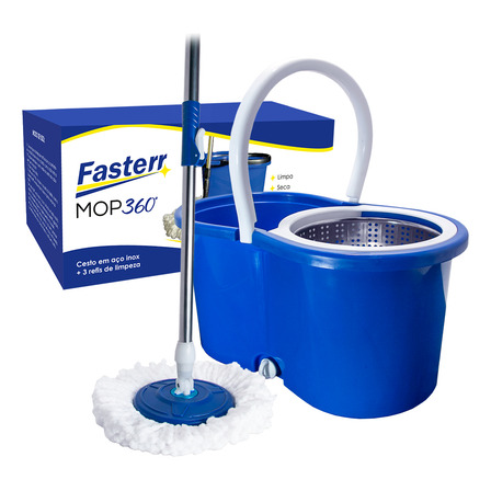 Balde Mop 360° C/ Esfregão Inox + 3 Refis Fasterr Fst013 Balde Mop 360° C/ Esfregão Inox + 3 Refis Fasterr Fst013