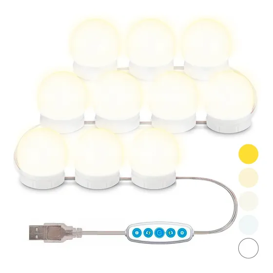 Kit 10 Focos Lamparas Luz Led Espejo Usb Maquillaje Camarin