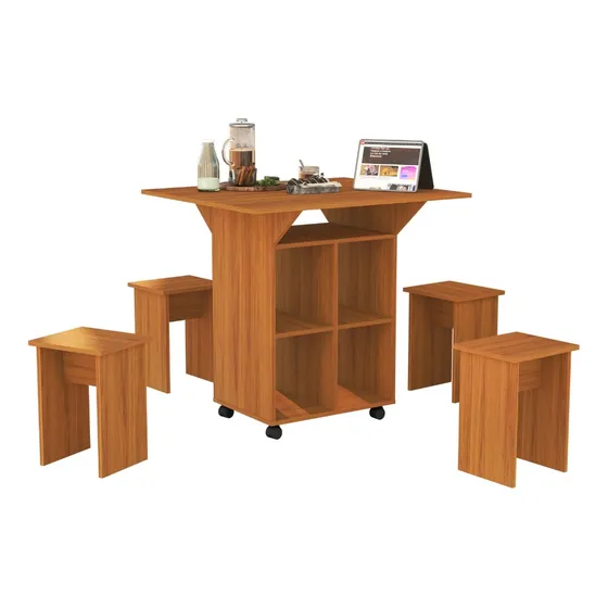Mesa Dobravel Retangular 4 Banquetas Annie Moderna Basoto