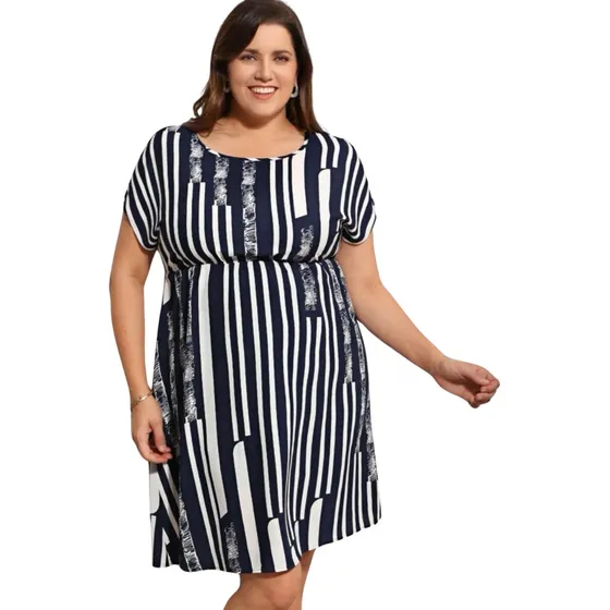 Vestido Coctel A Rayas Para Damas Talla Plus 1275