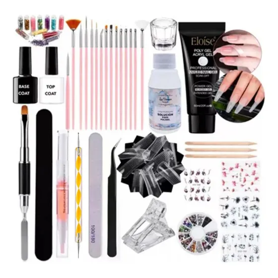 Kit Completo X40 Polygel Decoracion Uñas Manicuria Base Top