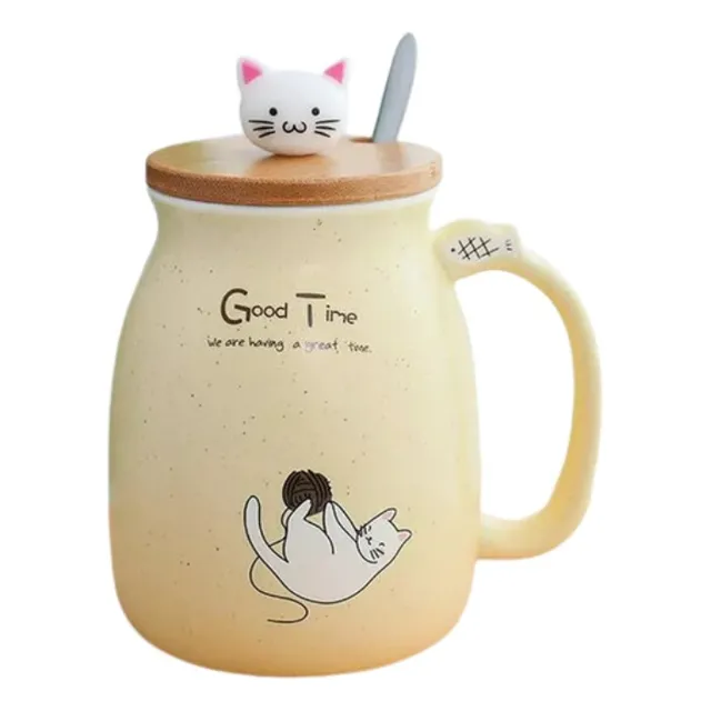 Taza Cerámica Gato 400 Ml Con Cuchara. Varios Colores