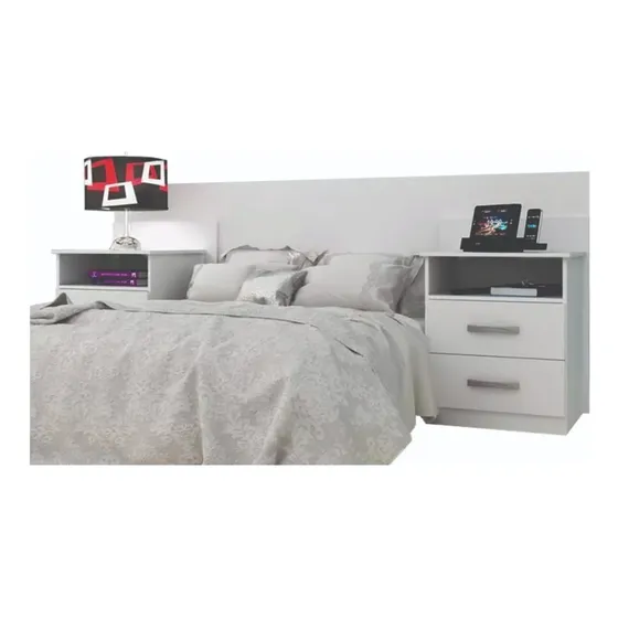 Respaldo Cabecera + 2 Mesas De Luz Sommier Colchon Somier Color Blanco