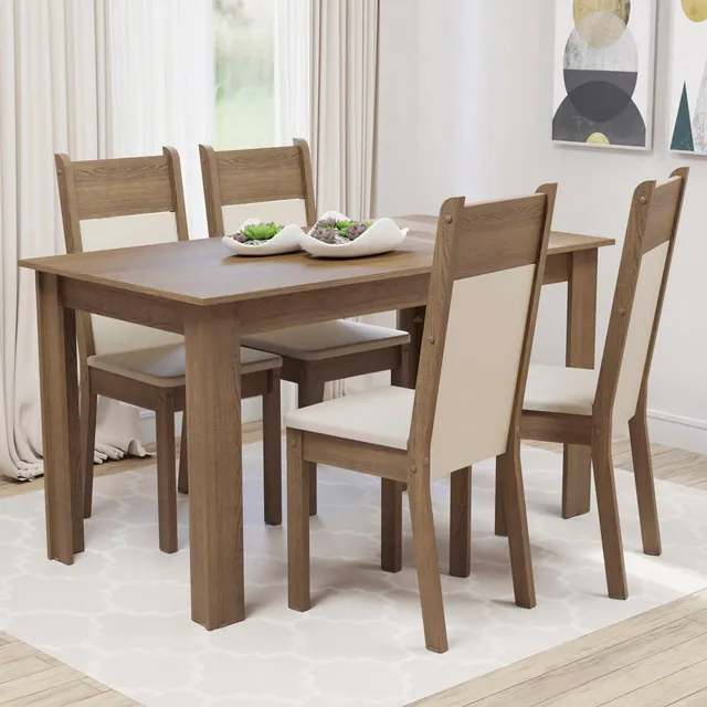 Juego de Comedor Madesa Cali con 4 Sillas Marrón Crema
