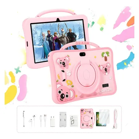 Tablet Infantil Kids Menina Tab Android 12 Ram 6gb 128gb 7'' Hd Tela Apoia Wifi Bluetooth Com Caneta Capa Anti-queda Para Estudo Jogos Youtube Multi Rosa-chiclete